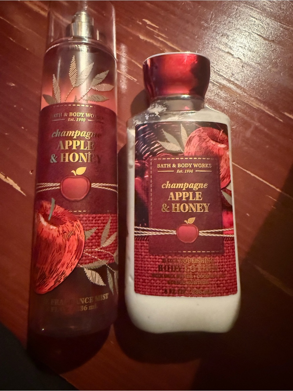 Bath & Body Works Champagne Apple & Honey Mist and Lotion - Red